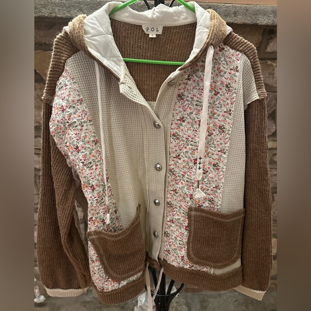 (NWOT)POL Patchwork Hoodie Jacket Large - image 1